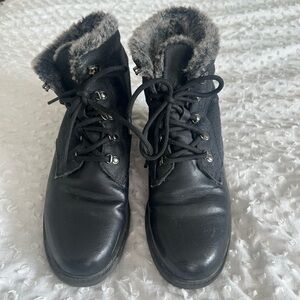 Sporto Black Fur-Trimmed Combat Boots